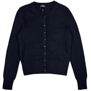 AQUA Cashmere Cardigan Sweater Women XS Black Button Front Crew Neck Soft Luxury